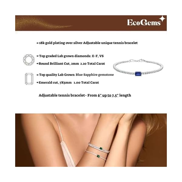18K White/Yellow Gold Plated Silver Bracelet With Lab Grown Sapphire/Emerald/Ruby Surrounded With Lab Grown Diamond/Moissanite, Bracelet For Women Comes With Gift Box - Image 5