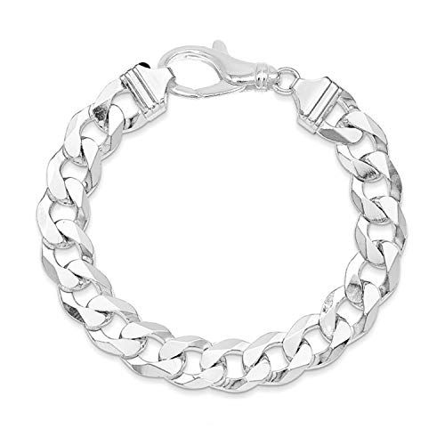 Sterling Silver Italian Curb Cuban Link Chain Bracelet for Men 7.5MM 8MM 9.2MM- 925 Sterling Silver Bracelet For Men, Silver Cuban Link Chain (15MM-8Inch)