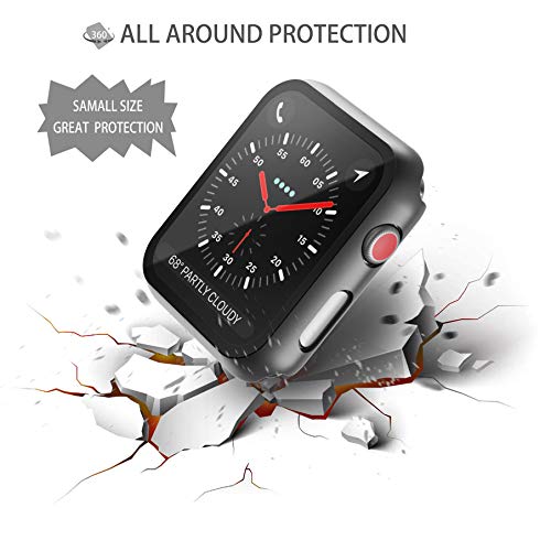 Image of Piuellia Black Hard Case Compatible with Apple Watch Series 3 Series 2 42mm with Screen Protector, Ultra Thin Total Protective Case for iWatch [2 Pack]