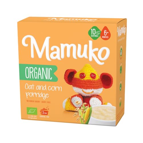 MAMUKO Organic Oat & Corn Grits Porridge - High Fiber Porridge with No Added Sugar, Milk & Preservatives - Vegan Porridge Ideal for Toddlers - (200g - 10 Servings)
