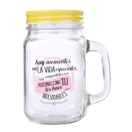 Jarras de Cristal AMARILLA con Caña Frases'MOMENTOS ESPECIALES' (Precio Unitario) - Jarras Frases para Detalles Bodas y Comuniones