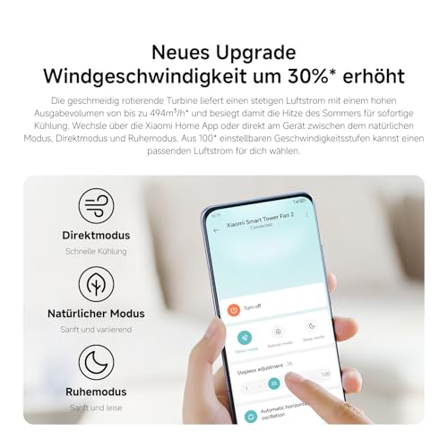 XIAOMI Tower Fan 2, Leise Kühlung, Smart-Steuerung, 150° Brise – Ansicht 6