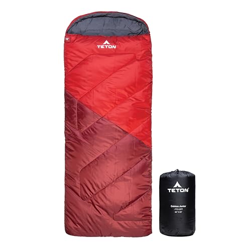 Teton Celsius XXL +20F Degree Sleeping Bag, Cold-Weather Sleeping Bag for Adults, Camping Made Easy….and Warm. Compression Sack Included, Ruby