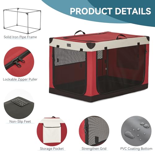 Petsfit Hundebox faltbar, Hundebox für zuhause Verstellbarer Stoffbezug mit Spiraleisenrohr, Hundetransportbox Auto Stoff für große mittlere kleine Hunde,Leicht zu Verstauen