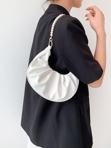 GORGLITTER Women's Pearl Strap Mini Clutch Purses Ruched Underarm Bags Shoulder Handbags4