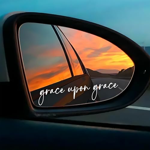 Image of Set 2Pcs Grace Upon Grace Rearview Mirror Decal Funny Christian Jesus Meme Humor Sticker Water Bottle Laptop Window Vinyl Waterproof 4x0,8 inch Car Decals Accessories for Friend Coworker Dad Mom