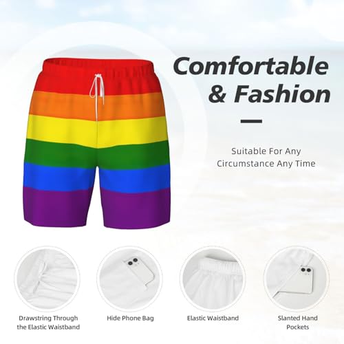 Short de plage double couche EdWal imprimé arc-en-ciel pour homme