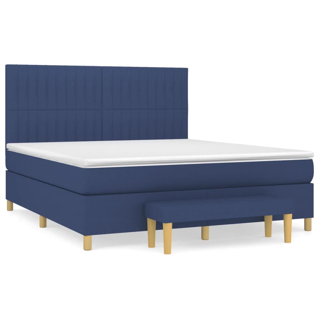 Cama con somier de 180 x 200 cm, tejido azul, colchón de muelles ensacados, juego completo, cabecero de altura ajustable para dormitorio, habitación de invitados, accesorios para el hogar