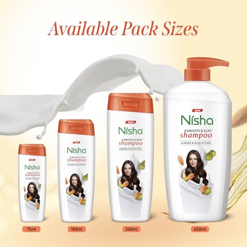 Image of Nisha Almond and Olive Hair Shampoo for Women & Men for Silky, Shiny and Smooth Hair, Reduce Dandruff & Breakage, All Hair Types, 340 ml