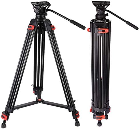 Heavy Duty Tripod, Camera Video Tripod with Fluid Head Aluminum Twin Tube 74.4 inch, Max Loading 17.6 LBS, for Canon Nikon Sony DSLR Camcorder Camera