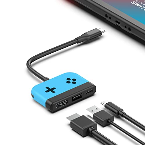 Switch Dock for Nintendo Switch OLED, Hagibis Portable TV Dock Charging Docking Station with HDMI and USB 3.0 Port Replacement Base Dock Set Type C to HDMI TV Adapter for MacBook Pro Air (Blue)