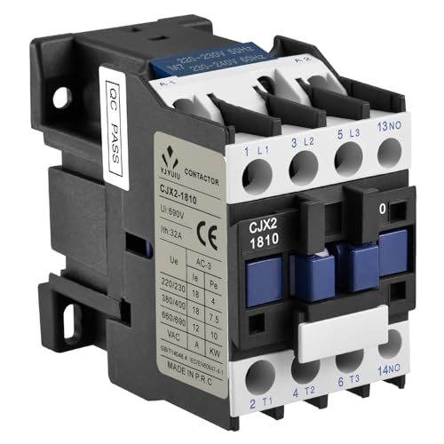 YJYUIU Wechselstromschütz CJX2-1810 Leistungsschütz, 220V 50/60Hz, 18A 380V, 3-polig AC Schütz, 220V Uimp 6KV