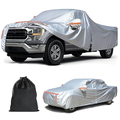 Image of Pick up Truck Car Covers for Automobiles 420D All-Weather Waterproof Heavy Duty Full Outdoor Pickup Trucks Cover Fit for Chev-rolet D-odge F-ord N-issan T-OYOTA R-AM H-onda, Fit up to 210 inch