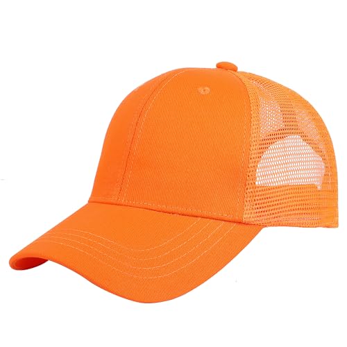 Falari Trucker Hat Baseball Cap Structured Plain Design 6 Panel Adjustable Size - Orange