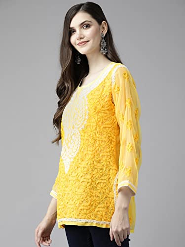 Image of Ada Women's Georgette Regular Fit Chikankari Hand Embroidered Lucknowi Short Top Kurti with Slip A211683