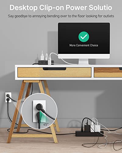Cccei Desk Clamp Power Strip With 9 Outlets, Black Desktop Edge Mount Surge Protector With Usb Ports, Widely Spaced Desk Outlet Fast Charging Station, 6 Ft Flat Plug, Fit 1.6 Inch Table. #TOP3
