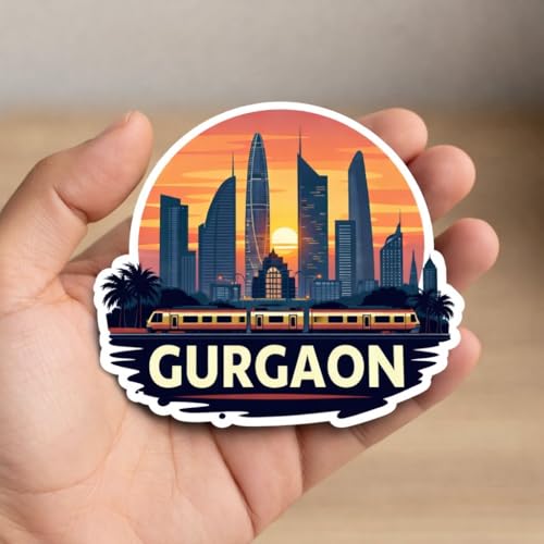 Image of Naxon Gurgaon Gurugram City Theme Souvenir Wooden Fridge Magnet | Modern Skyline & Corporate City Design 3x3 Inch Refrigerator Magnet for Kitchen & Home Decor | Travel Gift from Gurgaon | Pack of 1