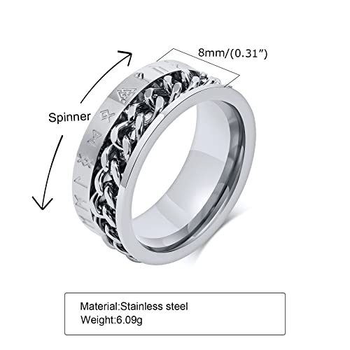 MPRAINBOW Anel giratório de runas viking nórdico – anel giratório de 8 mm de aço inoxidável, anel de