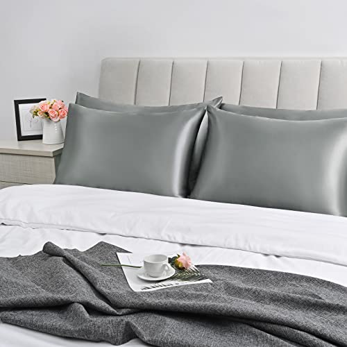 Satin Pillowcase For Hair And Skin, Set Of 2 Dark Grey Silk Pillowcase Queen Satin Pillowcase With Envelope Closure(Dark Grey,20X30 Inches) #TOP1