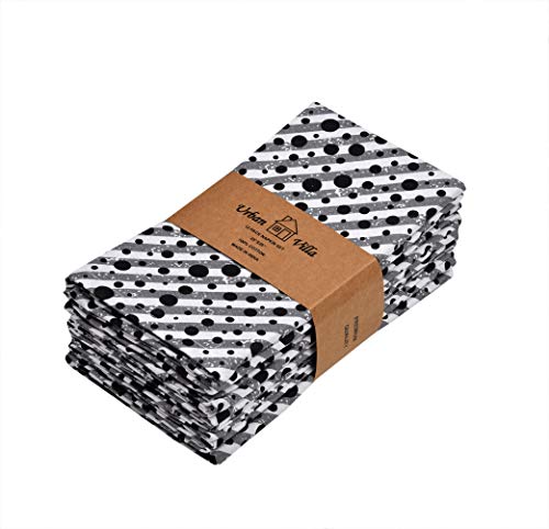Urban Villa Dinner Napkins Dots And Stripes Cloth Napkins Set Of 12 Grey/Black Color Dinner Napkins 20X20 Inches 100% Cotton Dinner Napkins Over Sized Cloth Napkins With Mitered Corners Dinner Napkins #TOP4