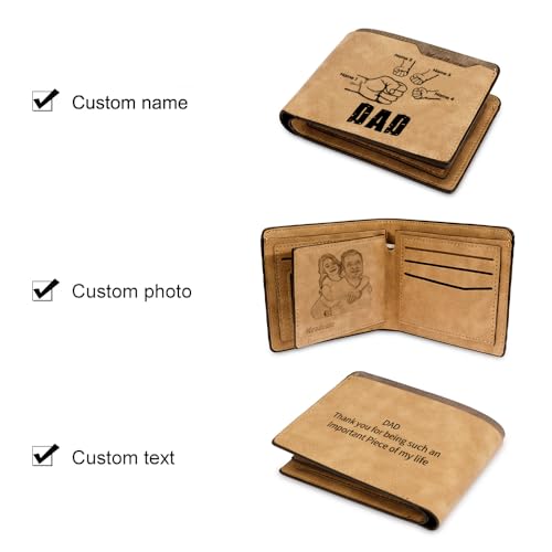 Gift for Men Dad Fathers Day Personalized Photo Wallet Kids Fists Bump Names Text Engraved Wallets For Men Custom Mens Wallet with Photo ID Card Holder Leather Wallet For Men Husband2
