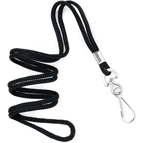 MIFFLIN-USA Bulk Lanyard (Black, 36 Inch, 100 Pack), ID Badge Lanyards, Round Woven Lanyards with J-hook Cover