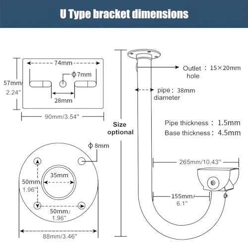 UQISOVI Security Camera Mount Bracket, Thickened Aluminum Alloy Bullet Camera Mount Universal Camera Ceiling Mounting Bracket for CCTV Security Camera/Bullet IP Camera (U Type 15.7inch)