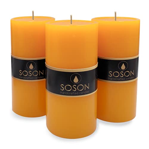 Simply Soson Smooth 3x6 Apricot Orange Candles | Pillar Candles for Home | Unscented Candles & Dripless Pillar Candles | Long Lasting Candles | Large Candle for Home | 3 Pack of Candles