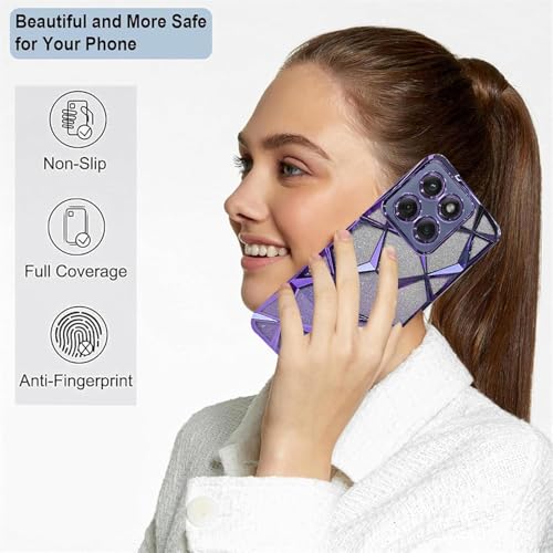 Image of VONZEE Gradient Glitter Case for Moto Edge 60 Fusion, Luxury Electroplated 3D Cube, Diamond Bling Shiny Soft TPU Clear Shockproof Protective Phone Cover for Girls Women (Deep Purple)