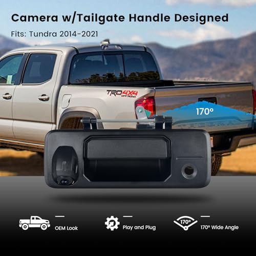 Image of Dasaita Tailgate Handle Reverse Camera, Fit for Toyota Tundra 2014-2020 Tacoma 2016-2020, Only Fit 1080P Navigation, Real AHD 1080P Rear View Camera Backup Camera with Wiring Harness, 170 Wide Angle