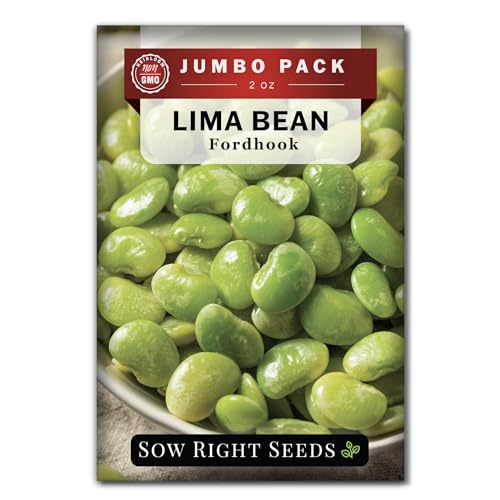 Sow Right Seeds - Bulk Fordhook Lima Bush Bean Seeds for Planting - 2 Ounce, 55 Seeds - Non-GMO Heirloom Jumbo Pack with Instructions to Plant an Outdoor Home Vegetable Garden - Bountiful Harvest