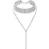 Kercisbeauty Dainty Rhinestones Choker Y Necklace for Women and Girls Party Diamond Choker Long Chain Necklace Bar