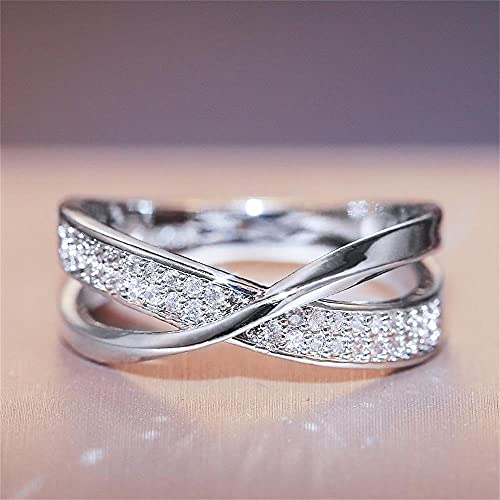 925 Sterling Silver Shiny Full Diamond Gemstone Ring Cubic Zirconia Rings Personality X Shape CZ Diamond Multi Row Ring Eternity Engagement Wedding Band Ring for Women (Silver, US Code 5)2
