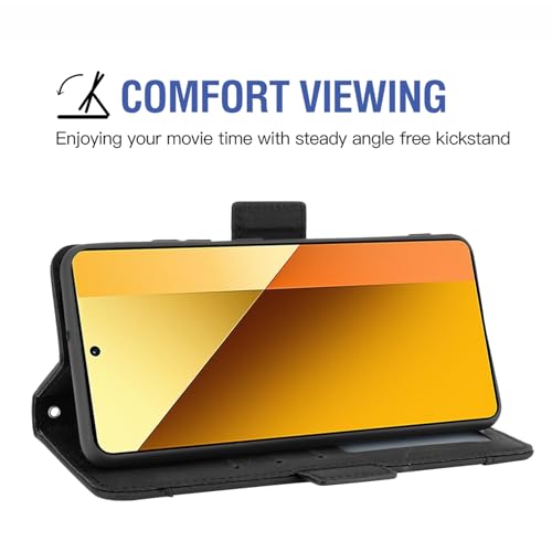 Asuwish Compatible With Xiaomi Redmi Note 13 5G Wallet Case Tempered Glass Screen Protector Card Holder StLeather Flip Cell Accessories Phone Cover for Redmi Note13 Women Men Black - Image 3