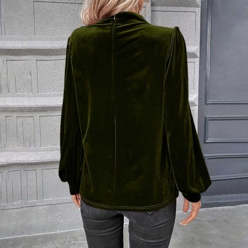 Velvet Tops for Women Long Sleeve High Neck Draped Casual Shirt Dressy Fall - image 7