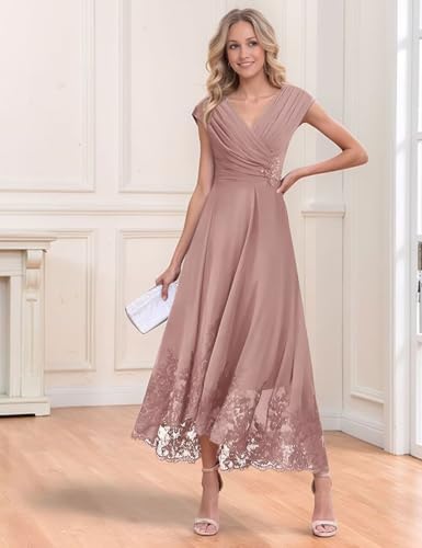 Chiffon Lace Mother of The Bride Dresses for Women V Neck Teal Length Evening Gown Formal Wedding Guest Dress4