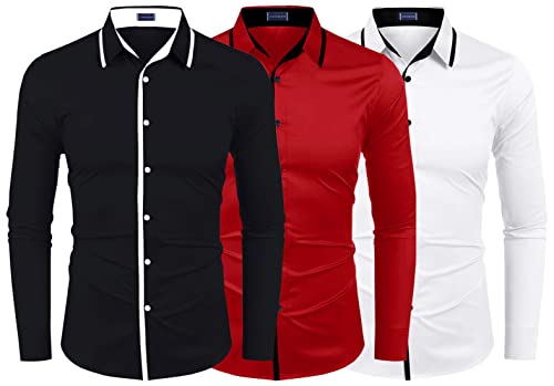 Image of Zombom Combo of Men's Cotton Blend Solid Regular Fit Casual Full Sleeves Shirts (Pack of 3)