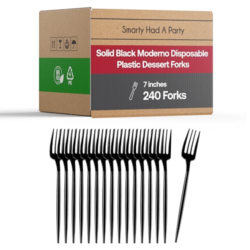 Disposable Plastic Cutlery Set - Disposable Heavy Duty Flatware Silverware, Party Supplies for Wedding & All Occasions (Black, Dessert Forks (480 Forks))