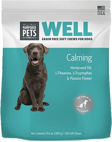 Pampered Pets USA Well Calming Grain-Free Soft Chews for Dogs - 120 Count - for Separation, Travel, Motion Sickness, Tension - Made in USA
