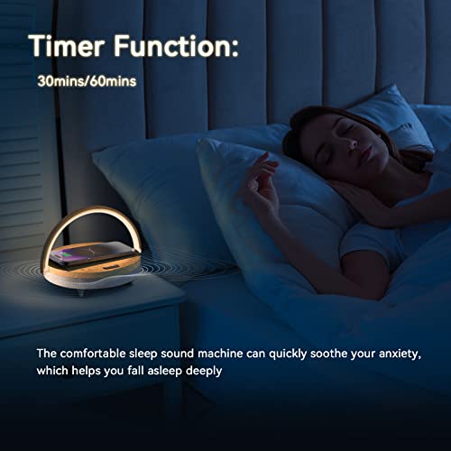 Bedside Table LED Night Light with Wireless Charger and Bluetooth Speaker, Desk Lamp As Sleep Aid White Noise Machine and Phone Holder, Great Birthday Gifts for Girlfriend, Women(Music Upgrade) - Image 5