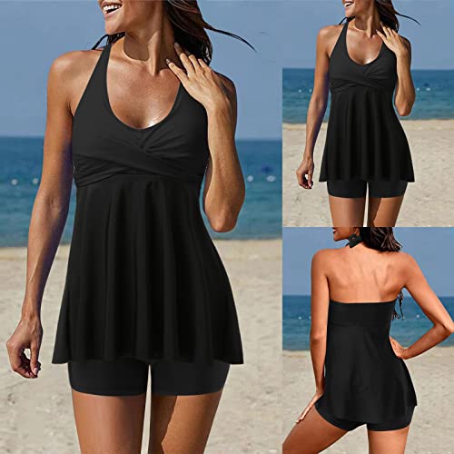 Lime Green Swimsuits For Women Two Piece Tankini Swimsuits For Women With Solid Color Stitching Shorts Halter V Neck Bathing Suits Sexy Breathable Bikini Push Up Mujer #TOP1