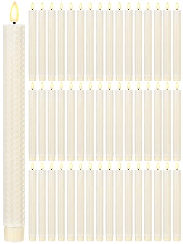 Image of Funtery 48 Pcs Flameless LED Taper Candles Battery Operated Candles Bulk Realistic LED Candlesticks Flickering for Wedding Church Party Home Decor(Ivory,10 Inch,Artistic Style)