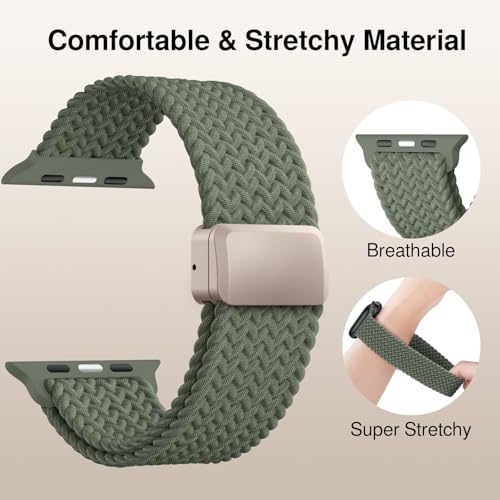 Image of Braided Stretchy Band Compatible with Apple Watch Bands 38mm 40mm 41mm 42mm 44mm 45mm 46mm 49mm Women Men, Soft Nylon Solo Loop Magnetic Sport Strap for iWatch Series 11 10 9 8 7 6 5 4 3 2 1 SE Ultra