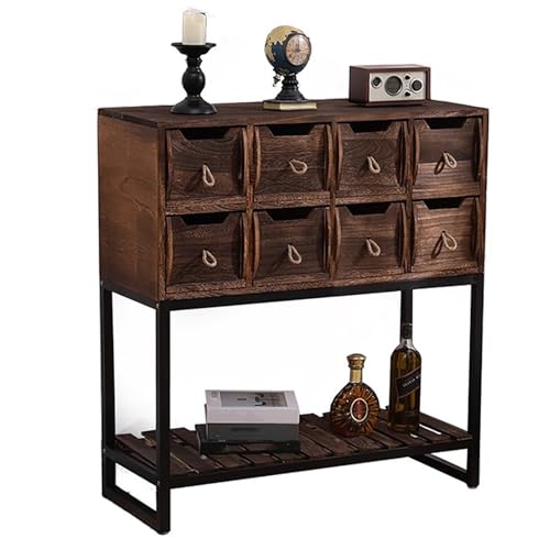 LMXRYPD Console D'Entrée en Bois Massif avec Tiroirs, Console Entree Couloir pour Couloir, Cadre Métal, Table Derrière Canapé Vintage(8-Drawer)