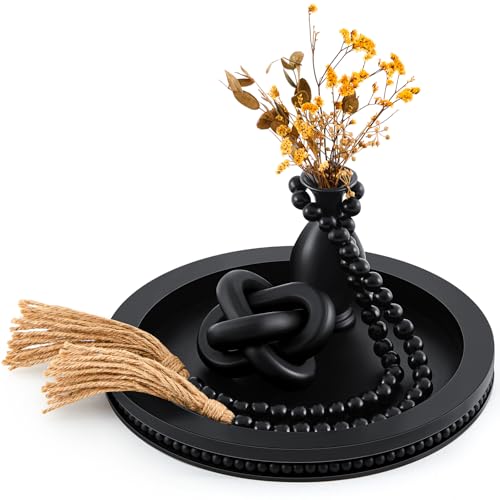 3 Pcs Coffee Table Decor Include 12in Black Wooden Serving Tray, ...