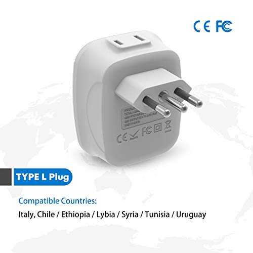 [3-Pack] Italy Travel Power Adapter, Vintar 3 Prong Grounded Plug With 2 Usb And 2 American Outlets, 4 In 1 Outlet Adaptor Dual Usb, Ac Outlet Adaptor For Usa To Italy Uruguay Chile (Type L) #TOP2