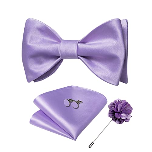 Image of DiBanGu Solid Color Bow Ties for Men Formal Satin Self Tied Bowtie with Lapel Pin Pocket Square Cufflinks for Wedding Party