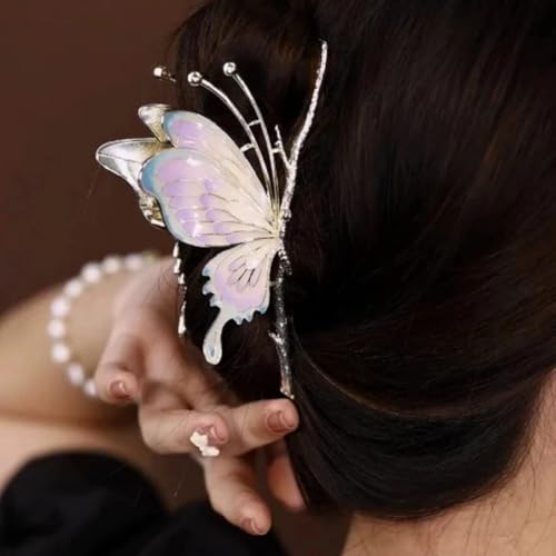 Image of Diversa Rhinestone Golden Claw Clip, Embellished Korean Clutcher, Non- Slip Metal Claw Clip for Girls, Fancy Clutcher for Women, Pack of 1 (BLUE BUTTERFLY)