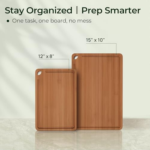 Image of Keechee Carbonized Bamboo Cutting Board Set of 2, Wood Kitchen Boards
