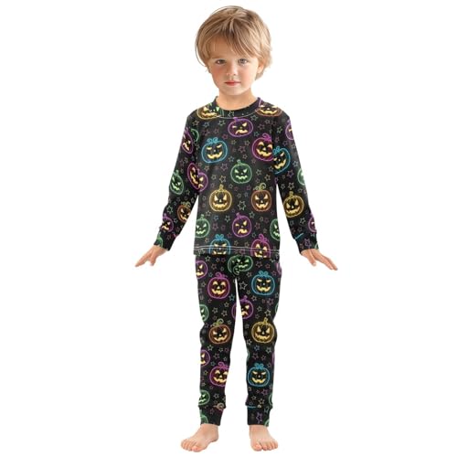 Pajama Sets Long Sleeve Halloween Pumpkins Colorful Stars Soft Comfy Sleepwear 2 Piece PJS 3-8T2